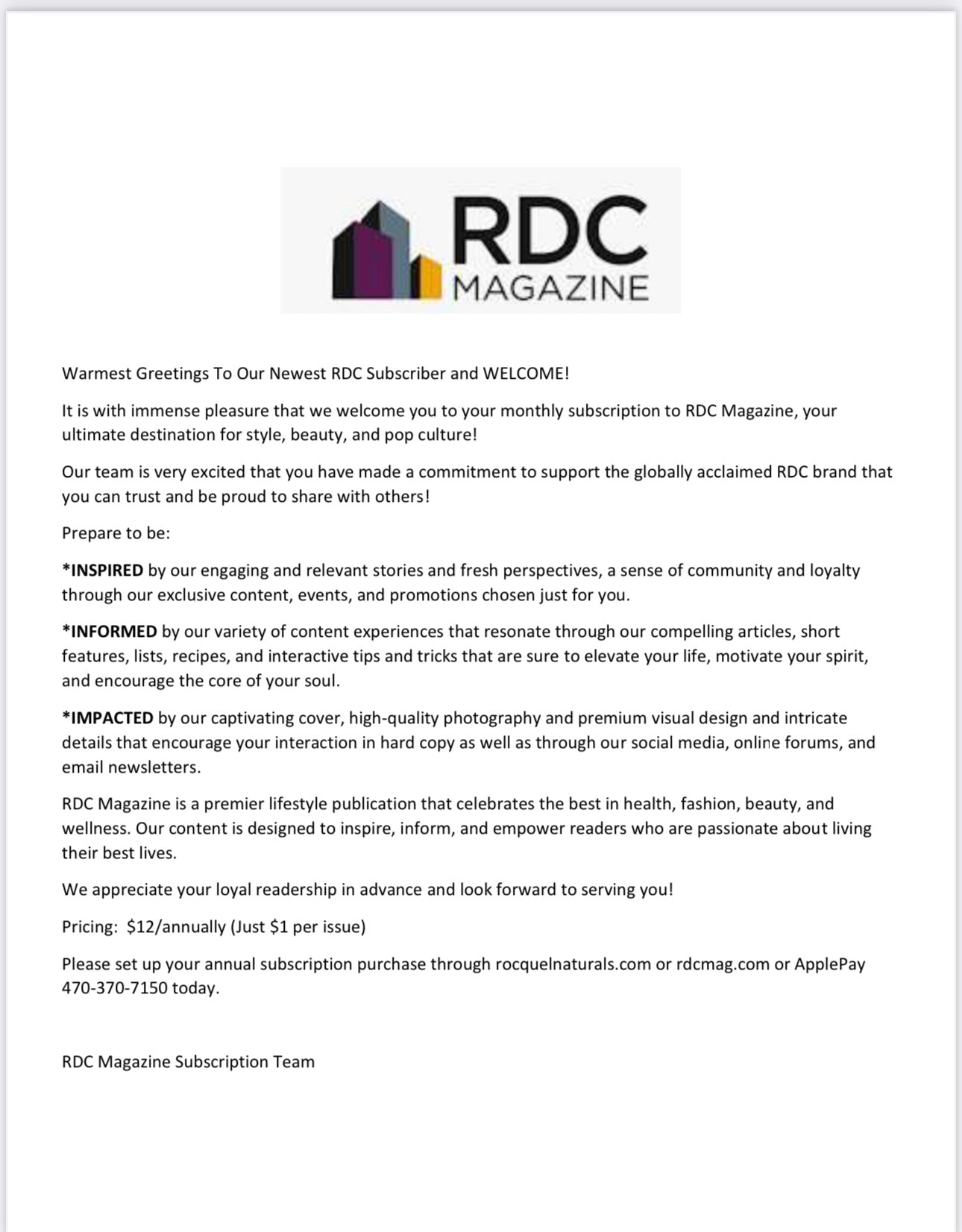 RDC Subscription Magazine